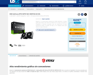 MSI GeForce RTX 5070 12G VENTUS 2X OC por solo 649,95€