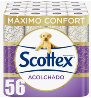 56 rollos Scottex Papel higiénico acolchado de 3 capas por 15,45€
