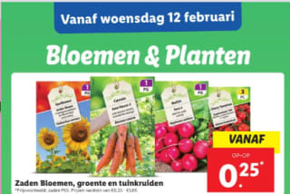 Diverse bloemen, groente en tuinkruiden zaadjes voor €0,25 bij de Lidl