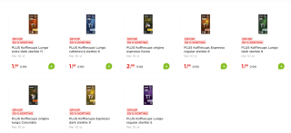 PLUS Koffiecups Alle dozen à 10 stuks voor €1,50