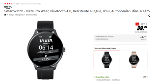 Smartwatch, Vieta Pro Wear con Bluetooth 4.0 en color rosa o negro por sólo 39,99€
