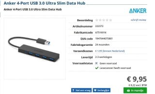 Anker 4-Port USB 3.0 Ultra Slim Data Hub voor €9,95 bij Informatique