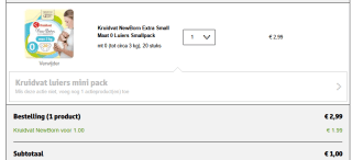 Kruidvat luiers newborn small pack voor €1