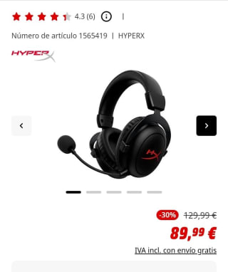 Auriculares Gaming HyperX Cloud II Core por 89,99€.
