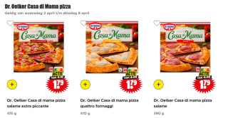 Alle Dr. Oetker Casa di Mama pizza's voor €1,79 p.s. bij Dirk