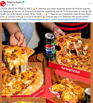 Gratis porción pizza Nuevas Jugonas + Pepsi en Telepizza