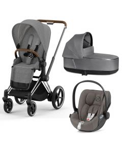 Trio e-Priam elektrische kinderwagen + Luxe reiswieg + Cloud Z i-Size Soho Grey voor €1.249 bij Babylux