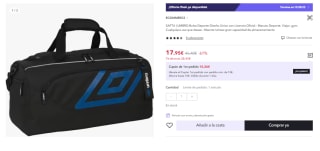 Bolsa de Deporte Umbro Flash por 17.95€ (Cuenta Nueva 10.77€)