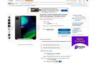 Xiaomi Pad 6 Tablet 8+128GB 144Hz LCD 33W 8840mAh Snapdragon 870 Global por 309€