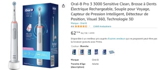 Brosse à dents électrique Oral-b Pro 3 sensitive clean à 62,79€