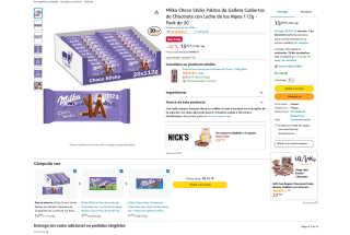 Pack 20 Milka Choco Sticks Palitos de Galleta Cubiertos de Chocolate con Leche de los Alpes 112g por 15,99€