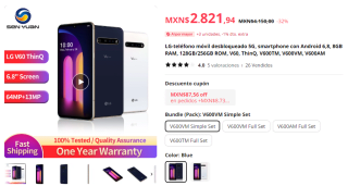 LG V60 128GB Reacondicionado por $2,654 en AliExpress
