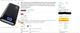 Power Bank 22.5W Bateria Externa Carga Rapida 20000mAh por 13,59€