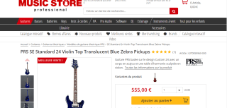 Guitares électriques PRS SE Standard 24 Violin Top Translucent Blue Zebra Pickups à 555€