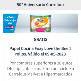 Papel cocina marca Foxy LOVE the Bee 2 rollos gratis por compras de +20€