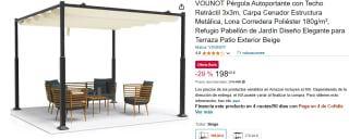 Pérgola Autoportante con Techo Retráctil 3x3m Estructura Metálica por 198€