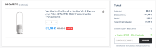 Ventilador Purificador de Aire Vital Silence con Filtro HEPA WiFi 26W 9 Velocidades por 49,45€