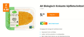 AH Biologisch Krokante kipfiletschnitzel 2 stuks voor €4,50
