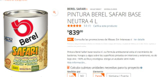 Pintura Berel Safari 4 L + gratis 2L pintura acrílica antibacterial por $839