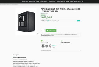 PCTEC GAMING GA7 RYZEN 5 7600X 32GB 1TB RX 7900 XTX por solo 1,689€