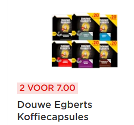 Douwe Egberts Koffiecapsules alle dozen à 20 stuks 2 voor €7 bij de Plus