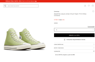 Converse Zapatillas casual unisex Chuck Taylor 70 HI Altas tallas sueltas por 47,45€