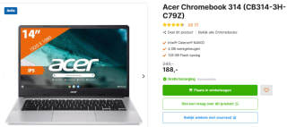 ACER Chromebook 314 CB314-3H-C79Z - 14 inch - Intel Celeron - 4 GB - 128 GB voor €188 bij Expert