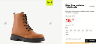 Blue Box meisjes veterboots van imitatieleer voor €15 bij Scapino
