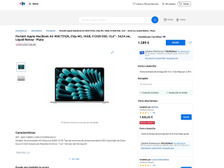 Portátil Apple MacBook Air MXCT3Y/A Chip M3 16GB 512GB SSD 13,6" por 1.589€