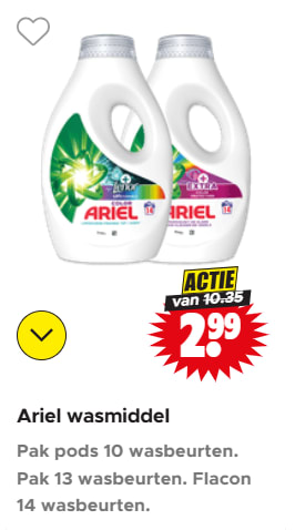 Alle Ariel wasmiddel voor €2,99 bij Dirk