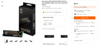Disco Duro MSI SPATIUM M450 1TB Disco SSD 3400MB/s NVMe PCIe 4.0 M.2 Gen4 3D NAND por 50,99€