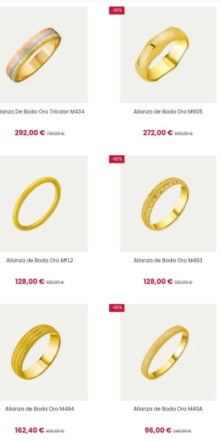 Hasta -60% de Descuento en alianzas de oro + Regalo 2 Relojes.