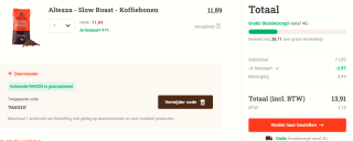 1 kg Altezza Slow Roast Koffiebonen voor €8,92 dmv code bij Koffievoordeel