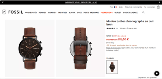 Montre Luther chronographe en cuir brun Fossil à 101€
