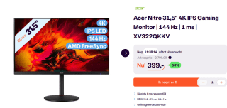 Acer Nitro 31,5" 4K IPS Gaming Monitor 144 Hz 1 ms XV322QKKV voor €399 bij iBOOD
