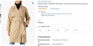 Selected Femme trenchcoat voor €56,21 bij Amazon.nl