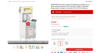 Cocina de Juguete de Madera para Niños de +3 Años marca Homcon por 16,90€