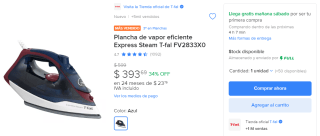 Plancha de Vapor Express Steam T-Fal por $394 | Descuento Mercado Libre