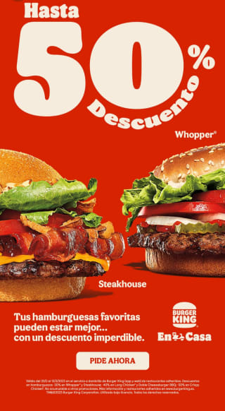 Hasta -50% descuento en burguer King