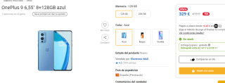 Smartphone OnePlus 9 8+128GB por 329€