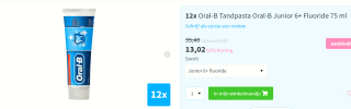 12x Oral-B Tandpasta Oral-B Junior 6+ Fluoride 75 ml voor €13,02 bij Plein