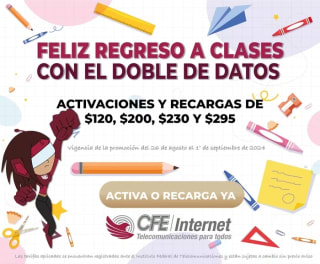 CFE TEIT: Doble de datos al recargar desde $120