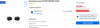 Ecouteurs sans fil Sony WF XB700 à 30€