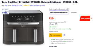 Tefal Dual Easy Fry & Grill EY905B - Heteluchtfriteuse - 2700W - 8,3L voor €99 na cashback