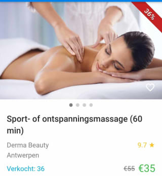 Via social deal - 36 % korting Sport- of ontspanningsmassage (60 min) nu 35 euro bij Derma beauty