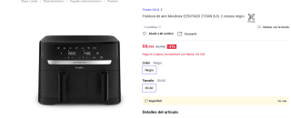 Freidora de aire Moulinex EZ901N20 2700W 8,3L 2 cestas por 66,99€