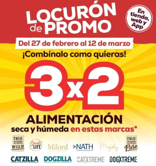 3x2 en Alimentación seca y húmeda determinadas marcas en Kiwoko