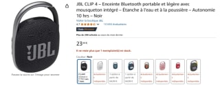 JBL CLIP 4 – Enceinte Bluetooth portable et légère avec mousqueton intégré à 23,44€
