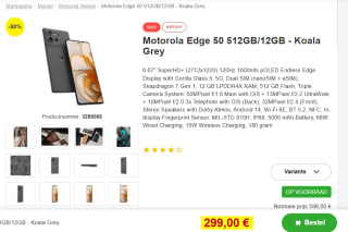 Motorola - Edge 50 5G - 512GB voor €299 bij proshop