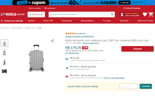 Mala de bordo com rodinhas com cadeado - R$ 179,35